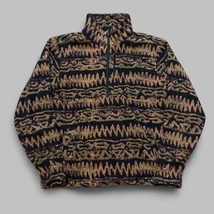 Billabong Men's Black Ski Fleece Pullover with Pink & Green Zigzag Pattern